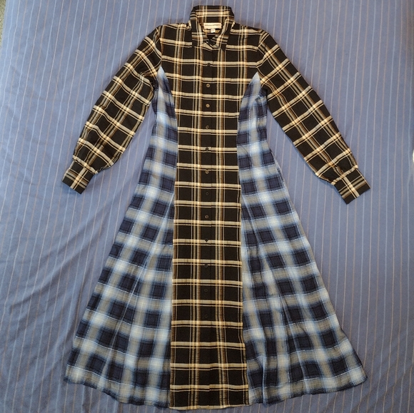 Autumn Adeigbo Carson dress black blue brown white plaid women's size 10 - Picture 4 of 9